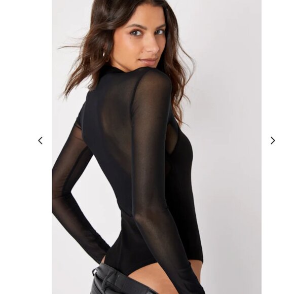 Lulus Entrancing Black Mesh Long Sleeve Bodysuit - Size Medium - Picture 4 of 9